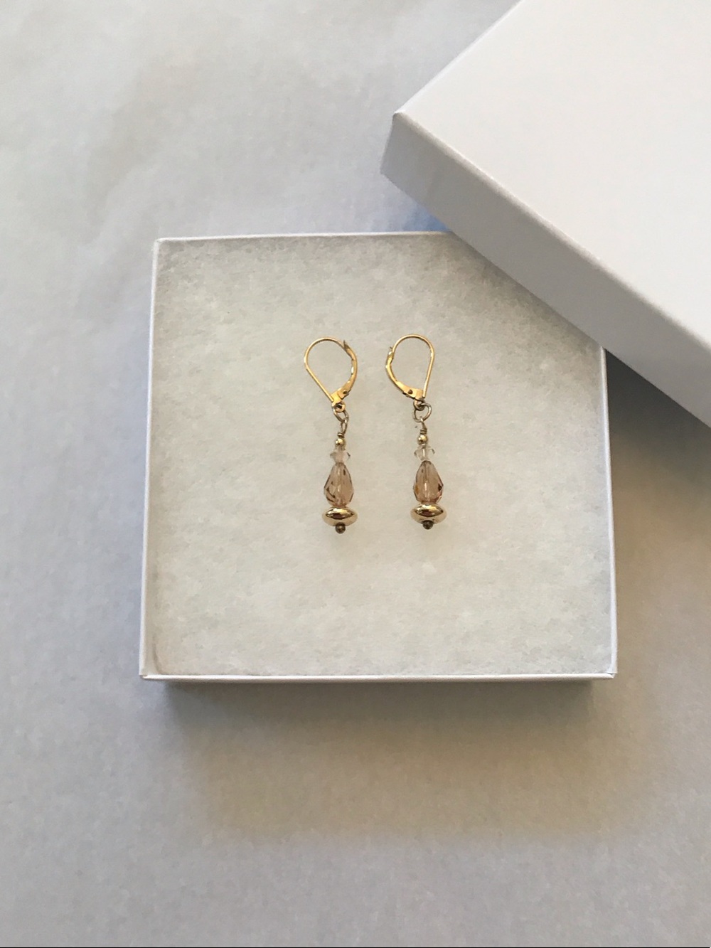 Gold Tone & Light Amber Crystal Drop Earrings